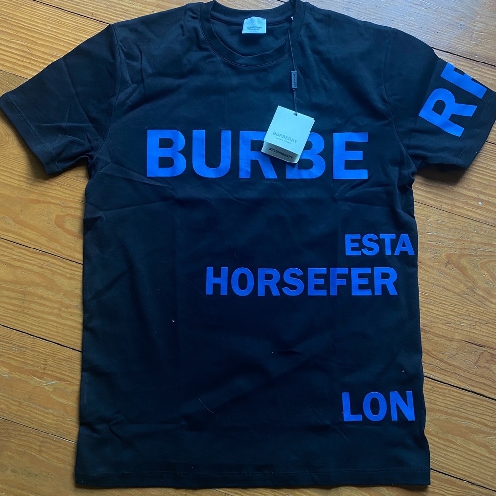 Burberry Graphic Print Crew Neck T-Shirt Men’s XL Black and Blue